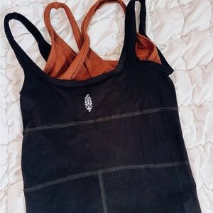 Black and Brown Free People Double Lined Workout Romper